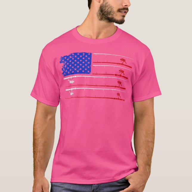 Camiseta Pesca de Bandeira Americana Engraçado (Frente)