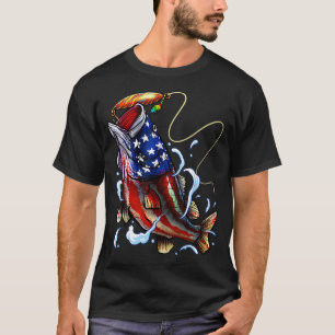 Camiseta Pesca de Bass Patriótica Bandeira Americana Pescad