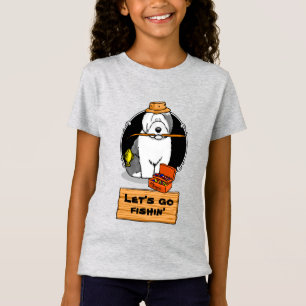 Camiseta Pesca de Cão-Ovino (Cinza 1), velho, em inglês