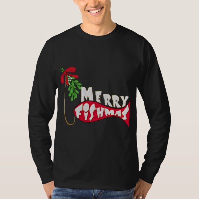 Camiseta Pesca de Natal Engraçado - Pesca Feliz (Frente)