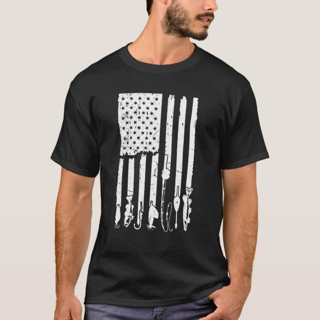 Camiseta Pesca De Peixes Arranca Bandeira Dos Eua Patriot (Frente)
