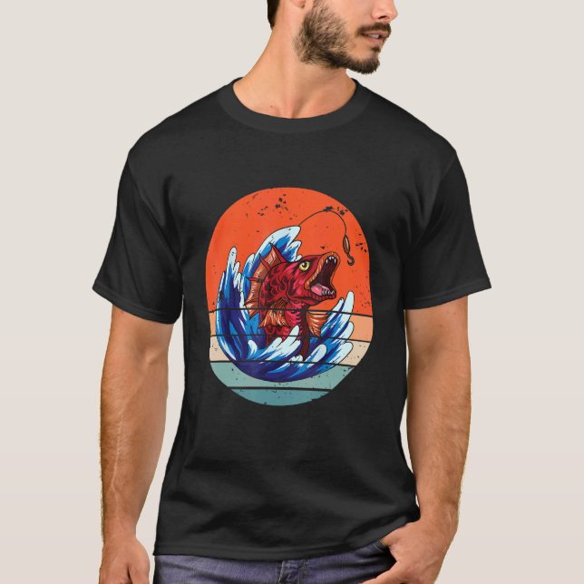 Camiseta Pesca de Peixes Carnívoros Retro 1 (Frente)