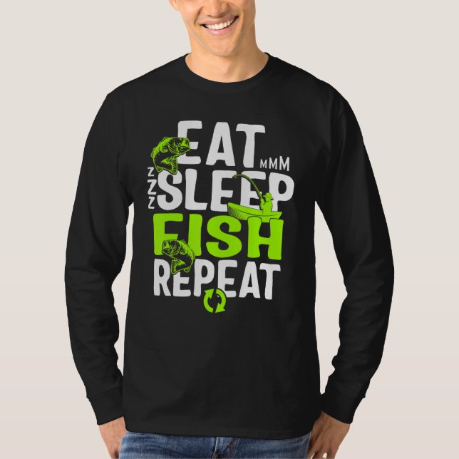 Camiseta Pesca De Peixes Do Sono Repetição Para Homens Pesc (Frente)