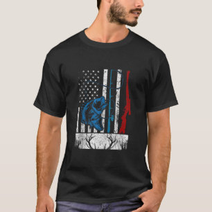 Camiseta Pesca de Retro e caça de bandeiras americanas