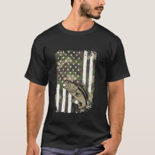 Camiseta Pesca de robalo na bandeira dos EUA camuflada para