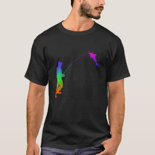 Camiseta Pesca de Tubarão Sombras em Cor de Arco-íris