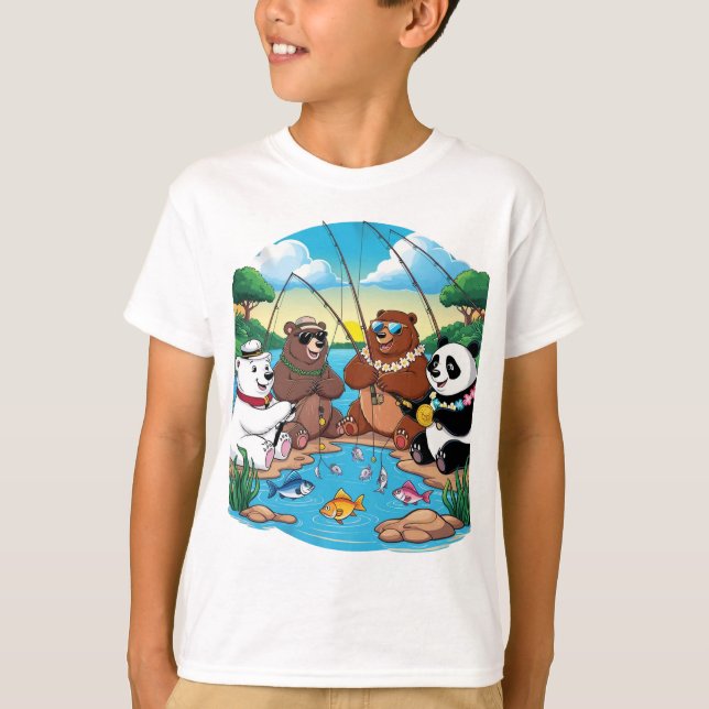 Camiseta pesca de ursos cartoons (Frente)