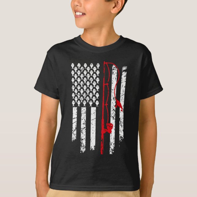 Camiseta Pesca De Vintage - Pesca De Bandeira Americana (Frente)