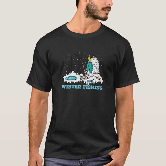 Camiseta Pesca do gelo do urso polar Yeti no inverno na águ (Frente)