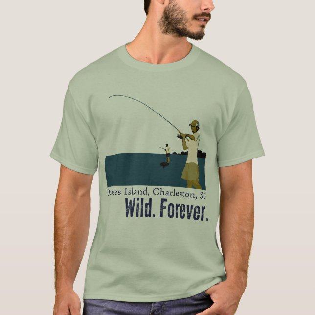 Camiseta Pesca do pântano na ilha de Dewees - água azul (Frente)