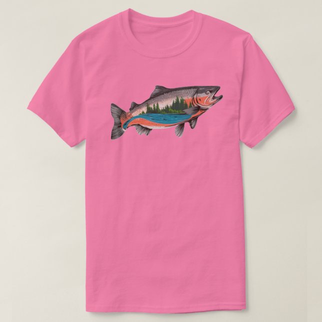 Camiseta Pesca do salmão (Frente do Design)