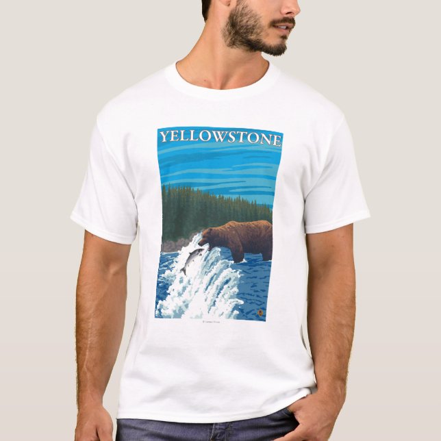 Camiseta Pesca do urso nacional no rio - Yellowstone (Frente)