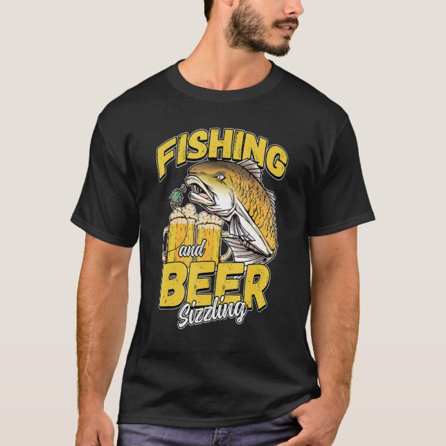 Camiseta Pesca E Cerveja - Pescador De Pesca Que Arrasta F (Frente)