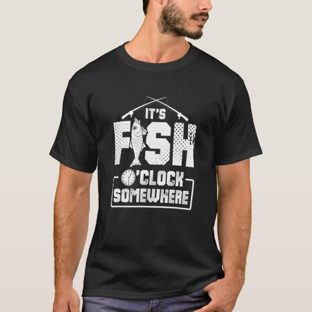 Camiseta Pesca - É Hora de Peixe em Algum Lugar Desgastado (Frente)