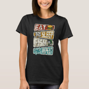 Camiseta Pesca Engraçada Coma Peixe Dormindo Repete Angl