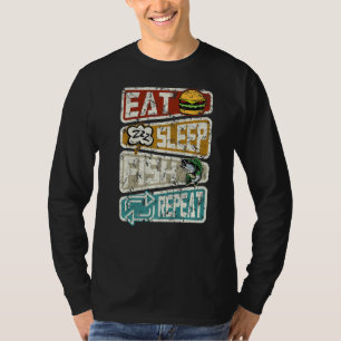 Camiseta Pesca Engraçada Coma Peixe Dormindo Repete Angl