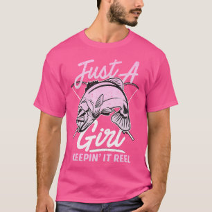 Camiseta Pesca Fofa Engraçada Mantendo o Carretel Roxo Rosa