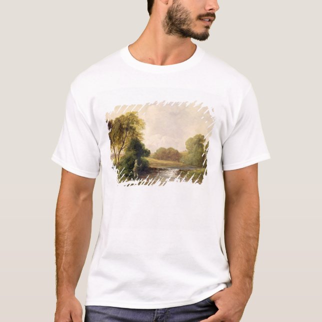 Camiseta Pesca: Jogando um peixe (óleo em canvas) (Frente)
