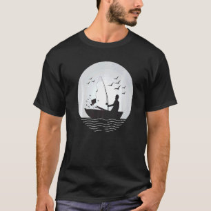 Camiseta Pesca Peixe Pescador Silhueta Engraçada Lua Pôr do