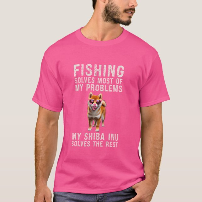 Camiseta Pesca Resolve A Maioria Dos Problemas Shiba Inu (Frente)