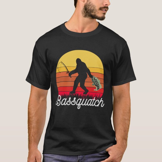 Camiseta Pesca Retro Bassquatch Pé-Grande (Frente)