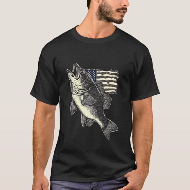 Camiseta Pesca russa monocromática de peixe de pavilhão ame (Frente)