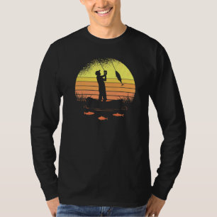 Camiseta Pesca Silhueta Retro Vintage Pescado Sunset