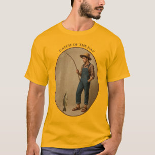 Camiseta Pescador Antigo com uma Cana de Pescar e Peixe URM