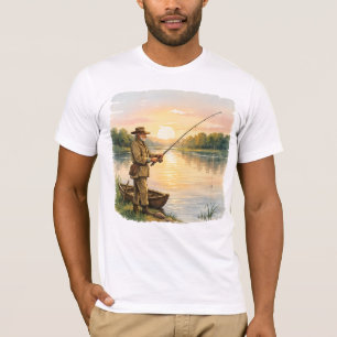Camiseta Pescador ao Pôr do Sol pelo Lago Presente de Arte 