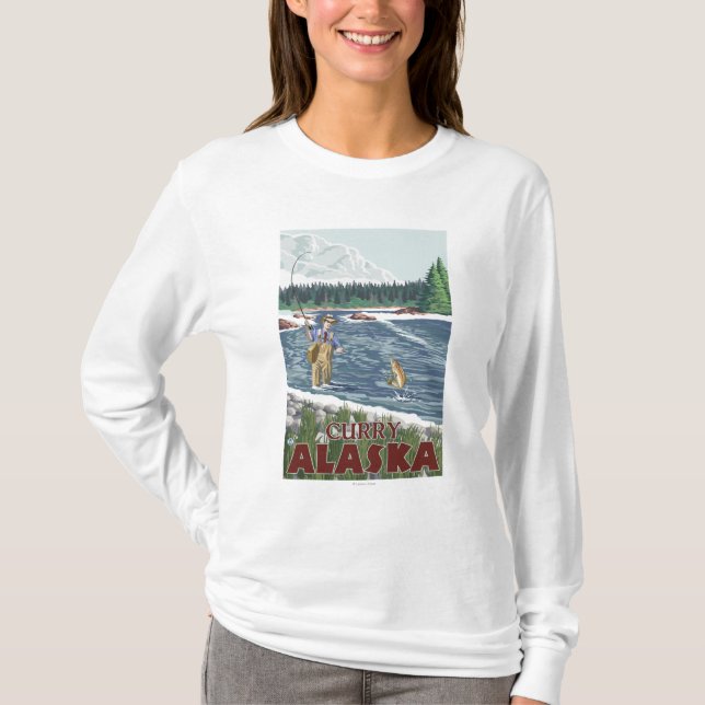 Camiseta Pescador da mosca - caril, Alaska (Frente)