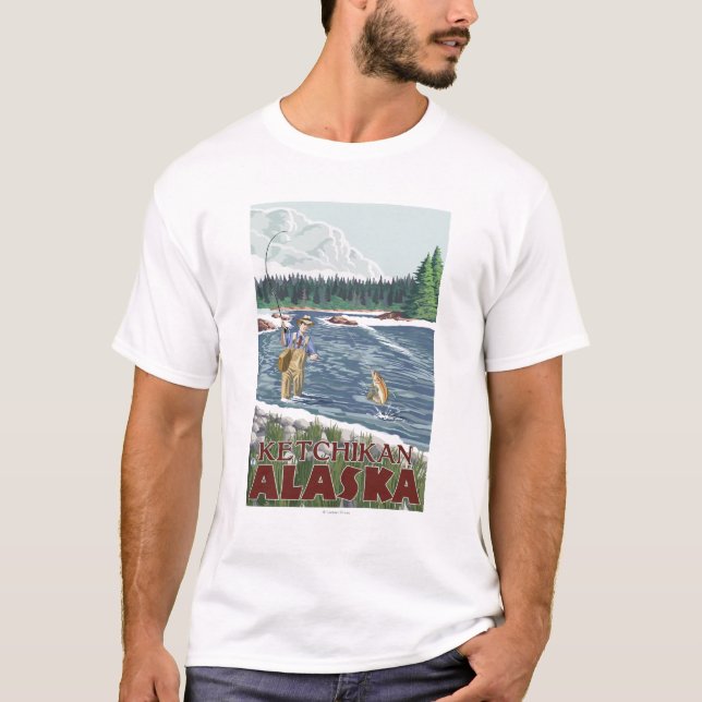 Camiseta Pescador da mosca - Ketchikan, Alaska (Frente)