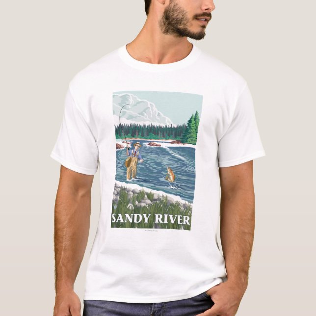 Camiseta Pescador da mosca - rio de Sandy, Oregon (Frente)