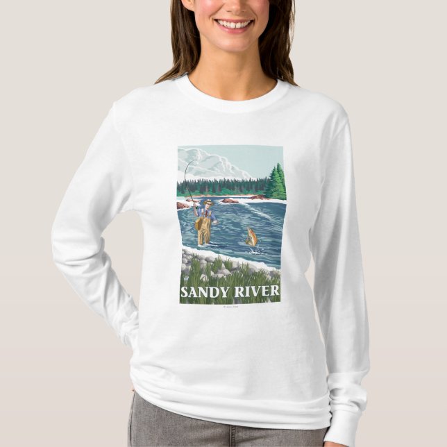 Camiseta Pescador da mosca - rio de Sandy, Oregon (Frente)