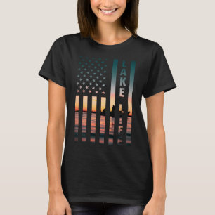 Camiseta Pescador da Vida no Lago Pôr do Sol Bandeira Ameri