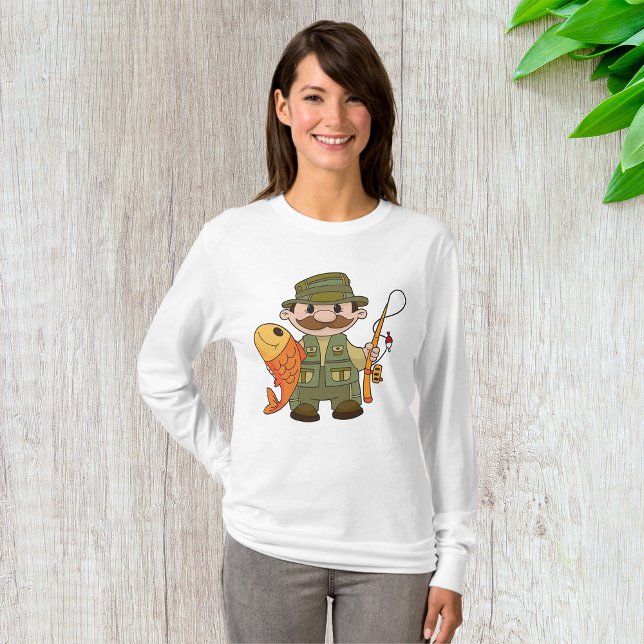 Camiseta Pescador de Cartoon com Pesca Engraçada (Criador carregado)