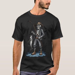Camiseta Pescador Esqueleto Engraçado Assustador Pesca Hall