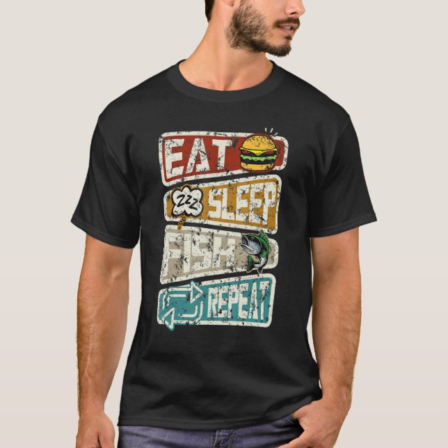 Camiseta Pescador Pescado Comer Peixe Dormindo Repetidament (Frente)