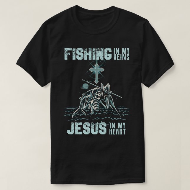 Camiseta Pescar Nas Minhas Veias Jesus No Meu Esqueleto Car (Frente do Design)