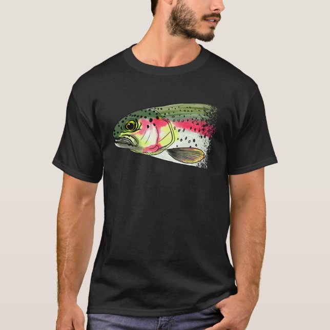 Camiseta Pescaria com Mosca Truta Arco-Íris Mosca Seca Amar (Frente)