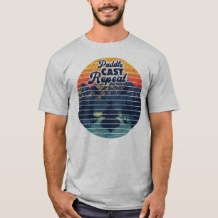 Camiseta Pescaria de Caiaque Remo Pôr do Sol Retro