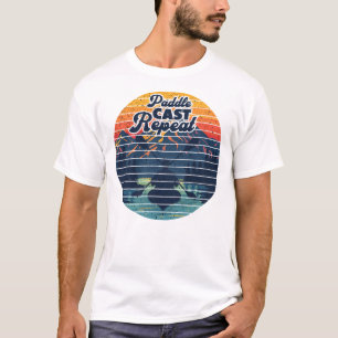 Camiseta Pescaria de Caiaque Remo Pôr do Sol Retro