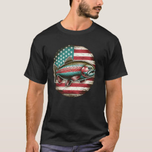 Camiseta Pescaria de Truta Arco-Íris com Bandeira Americana