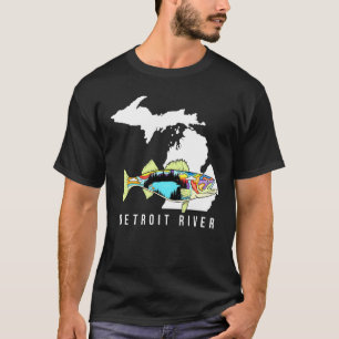 Camiseta Pescaria de Walleye no Rio Detroit Michigan Água D