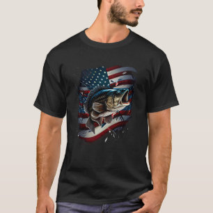 Camiseta Pescaria e um Robalo de Boca Larga com Bandeira Am