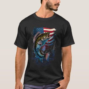 Camiseta Pescaria e um Robalo de Boca Larga com Bandeira Am