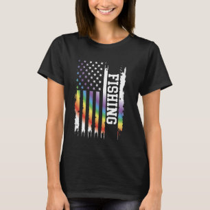Camiseta Pescaria Estados Unidos Arco-íris Desgastado c Ban