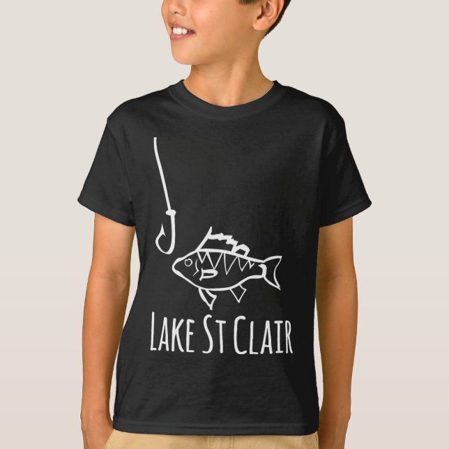 Camiseta Pescaria no Lago St Clair Michigan Peixe Com Anzol (Frente)