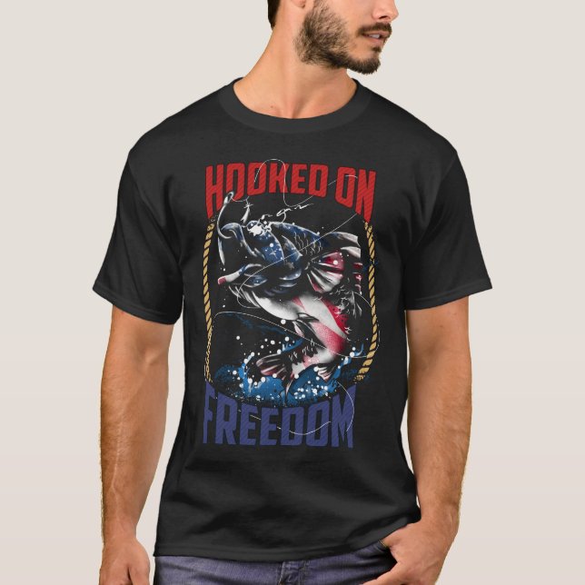Camiseta Pescaria Viciada Em Liberdade Pescador Patriótico (Frente)