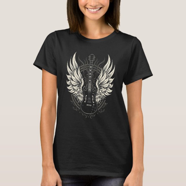 Camiseta Pescoço De Guitarra Com Uma Doce Rocha Na Mão De E (Frente)