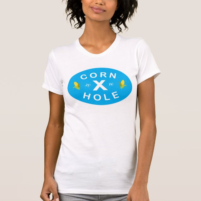 Camiseta Pescoço-V-feminino - Cornualha Azul Relaxada (Frente)